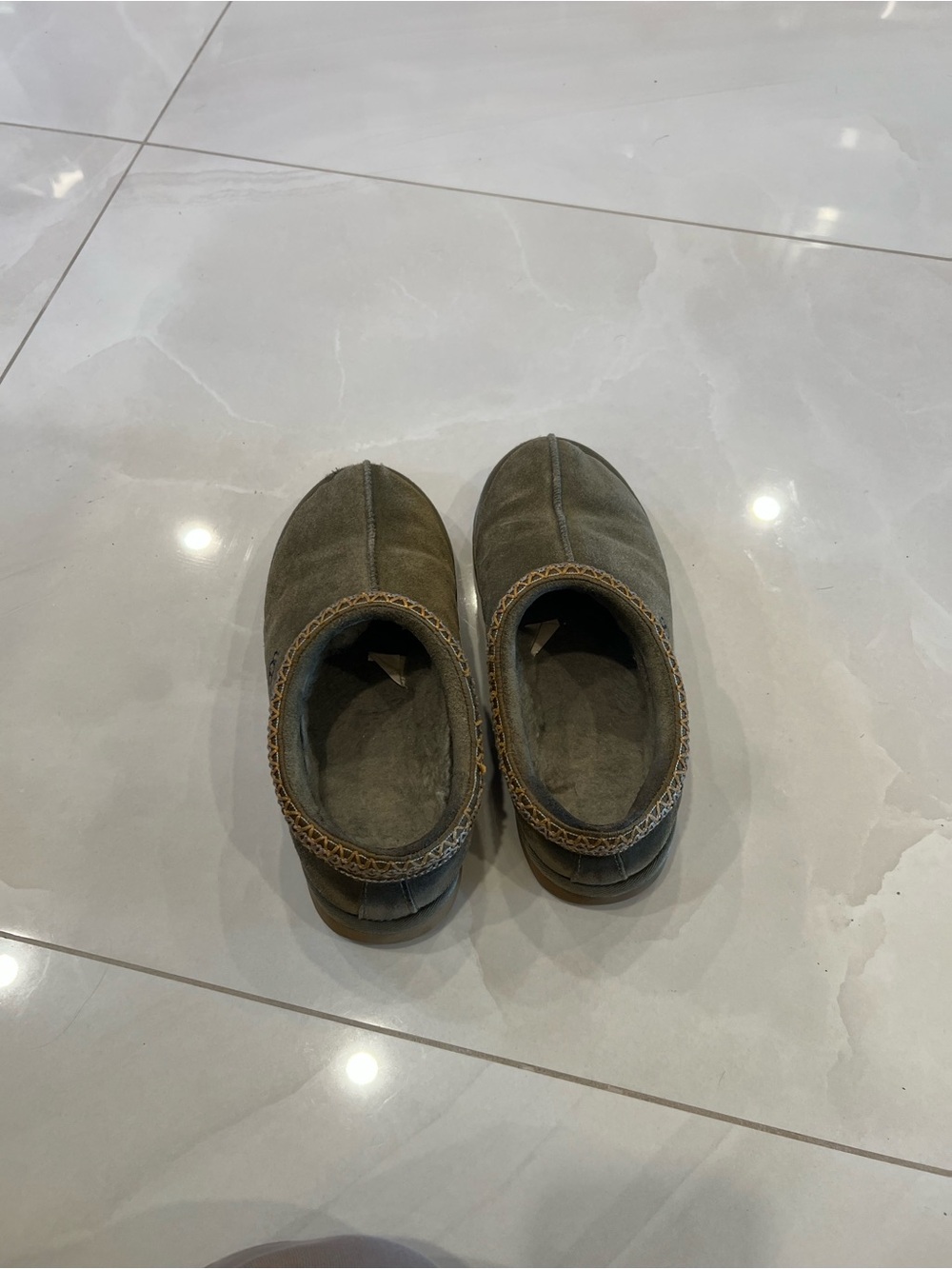 UGG Olive Green Suede Shearling Slip-On Slippers - Picture 6 of 7